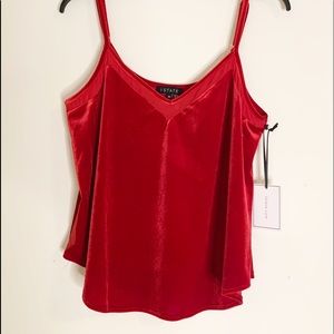 Brand new red velour sleeveless tank. Pictured with  red wide leg pants.